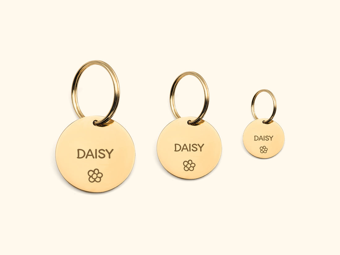 Circle Pet ID Tag With Flower Art