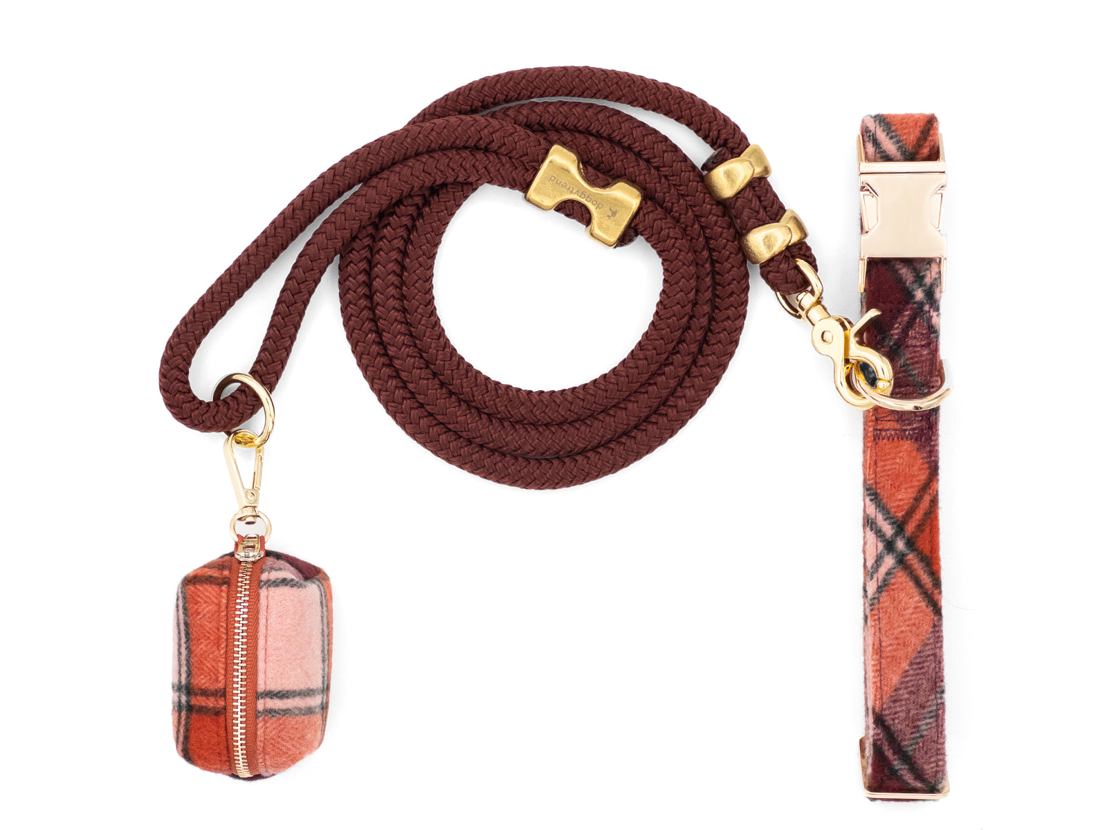 True North Orange Plaid Velvet Dog Walk Set